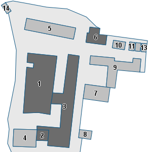 Estratto della cartografia: sono visibili al centro gli Edifici associati alla Scheda normativa n°10