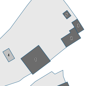 Estratto della cartografia: sono visibili al centro gli Edifici associati alla Scheda normativa n°127