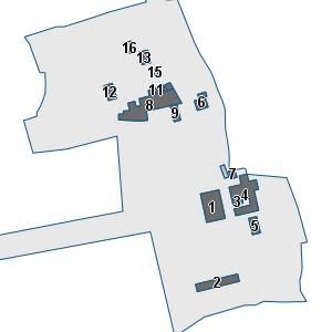 Estratto della cartografia: sono visibili al centro gli Edifici associati alla Scheda normativa n°171