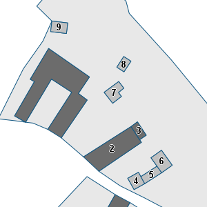 Estratto della cartografia: sono visibili al centro gli Edifici associati alla Scheda normativa n°1