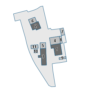 Estratto della cartografia: sono visibili al centro gli Edifici associati alla Scheda normativa n°210