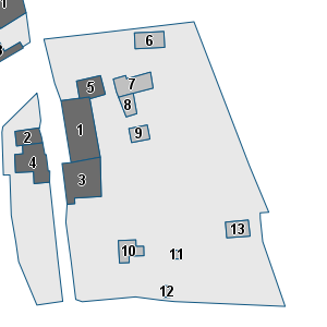 Estratto della cartografia: sono visibili al centro gli Edifici associati alla Scheda normativa n°224