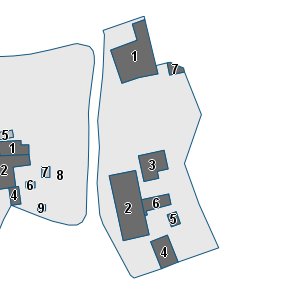 Estratto della cartografia: sono visibili al centro gli Edifici associati alla Scheda normativa n°227