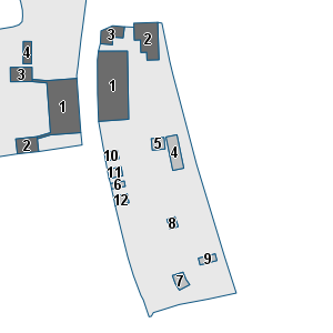 Estratto della cartografia: sono visibili al centro gli Edifici associati alla Scheda normativa n°245