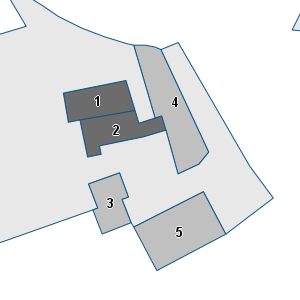 Estratto della cartografia: sono visibili al centro gli Edifici associati alla Scheda normativa n°2