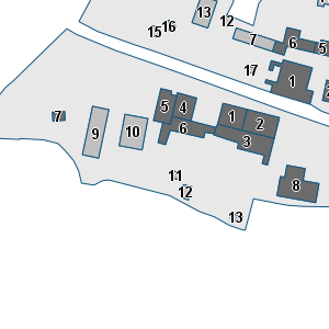 Estratto della cartografia: sono visibili al centro gli Edifici associati alla Scheda normativa n°347