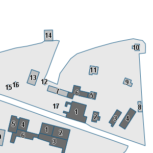 Estratto della cartografia: sono visibili al centro gli Edifici associati alla Scheda normativa n°348
