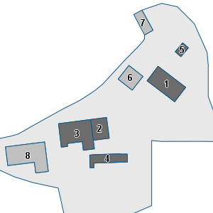 Estratto della cartografia: sono visibili al centro gli Edifici associati alla Scheda normativa n°354