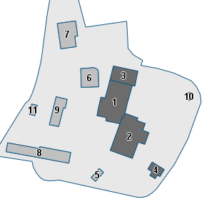 Estratto della cartografia: sono visibili al centro gli Edifici associati alla Scheda normativa n°464