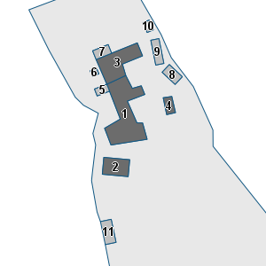 Estratto della cartografia: sono visibili al centro gli Edifici associati alla Scheda normativa n°46