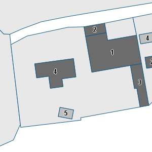 Estratto della cartografia: sono visibili al centro gli Edifici associati alla Scheda normativa n°476