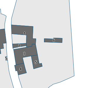 Estratto della cartografia: sono visibili al centro gli Edifici associati alla Scheda normativa n°547