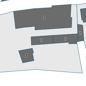 Estratto della cartografia: sono visibili al centro gli Edifici associati alla Scheda normativa n°561