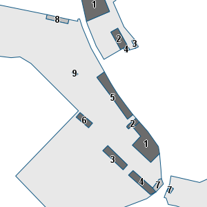 Estratto della cartografia: sono visibili al centro gli Edifici associati alla Scheda normativa n°56