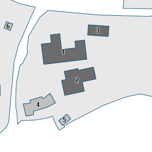 Estratto della cartografia: sono visibili al centro gli Edifici associati alla Scheda normativa n°594