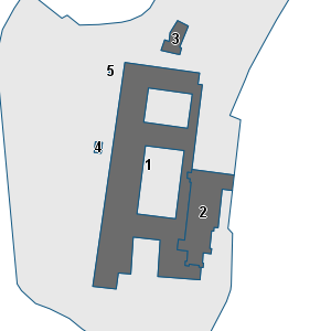 Estratto della cartografia: sono visibili al centro gli Edifici associati alla Scheda normativa n°61