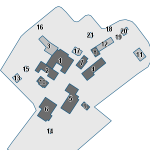 Estratto della cartografia: sono visibili al centro gli Edifici associati alla Scheda normativa n°629