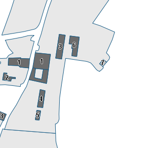 Estratto della cartografia: sono visibili al centro gli Edifici associati alla Scheda normativa n°672