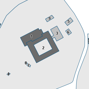 Estratto della cartografia: sono visibili al centro gli Edifici associati alla Scheda normativa n°726